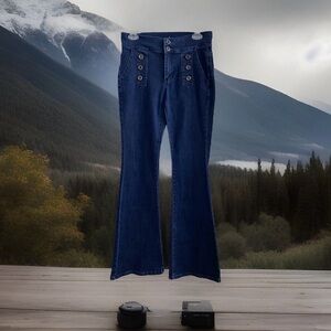 SOHO New York & Company Size  4 High Waist Flare Dark Blue 6  Button Denim Jeans